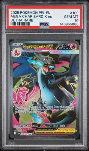 2025 POKEMON PFL EN-PHANTASMAL FLAMES ULTRA RARE #109 MEGA CHARIZARD X EX PSA 10