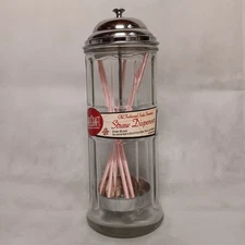 Straw Dispenser TableCraft Vintage Style Paneled Clear Glass Metal Tray 11"