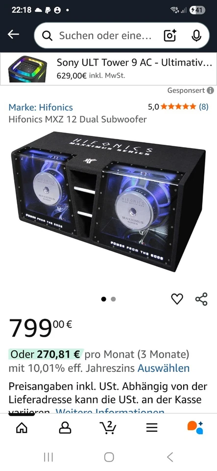 Hifonics Maxximus MXZ 12 Dual 2 x 30 cm Doppel-Bandpass 2 x 4 Ohm 2000 WRMS - Bild 3 von 4