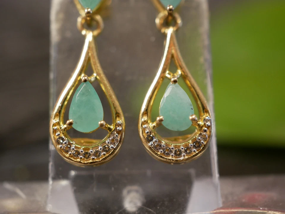 925 Silber Ohrringe Harry Ivens IV Designer Vergoldet Besatz Smaragd Zirkonia - Bild 2 von 4