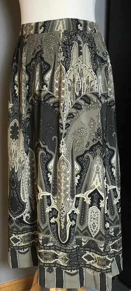 Falda De Colección Cricket Lane Plisada Paisley Talla 10 Beige Gris Pull On Country Boho Foto 2 de 4