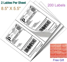 200 Shipping Labels 8.5x5.5 Self Adhesive 2 Per Sheet for Laser &Inkjet Printers