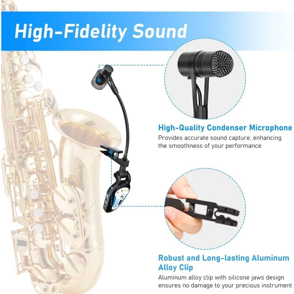 Wireless Saxophone Microphone system clip on Sax Tuba Trumpet Instrument 2.4G - Image 2 of 4