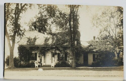 RPPC Sweet Cottage Home Benches & Ivy Real Photo c1918 Postcard K11