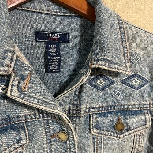 Chaps Ralph Lauren Damen Jeansjacke Small Boho Western bestickt Trucker - Bild 2 von 6