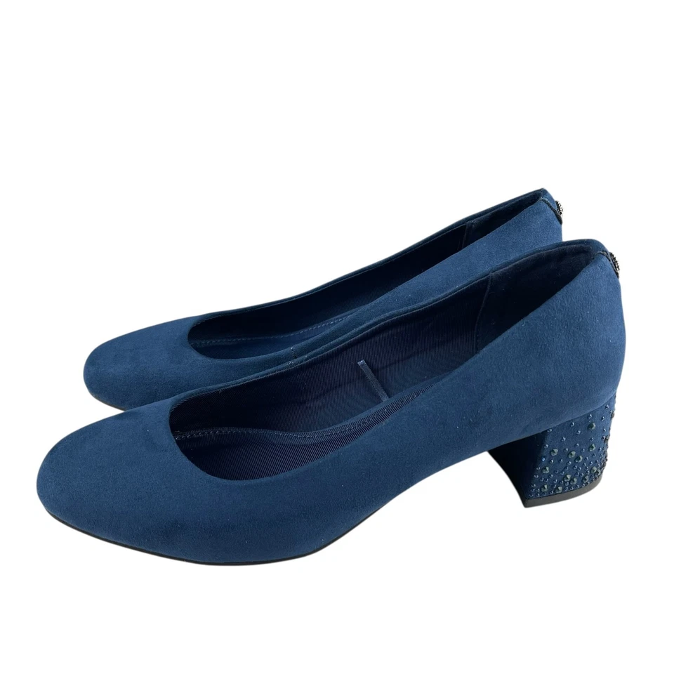 Zapatos de salón Anne Klein Hillin-S flexibles para mujer talla 9M tela azul marino estrás tacón bloque Foto 4 de 4