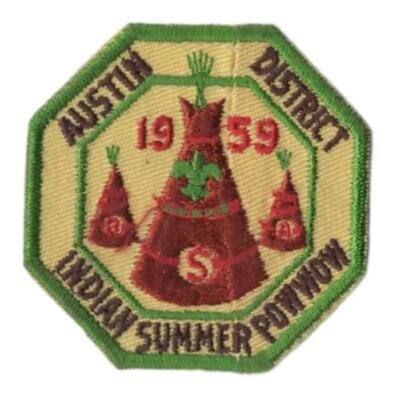 1959 Indian Summer Pow Wow Austin District  BSA Patch  GN Bdr. (GLUE ON BACK) [V