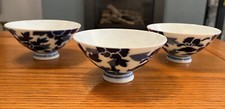 X3 CHINESE RICE SOUP BOWLS BLUE & WHITE VINTAGE