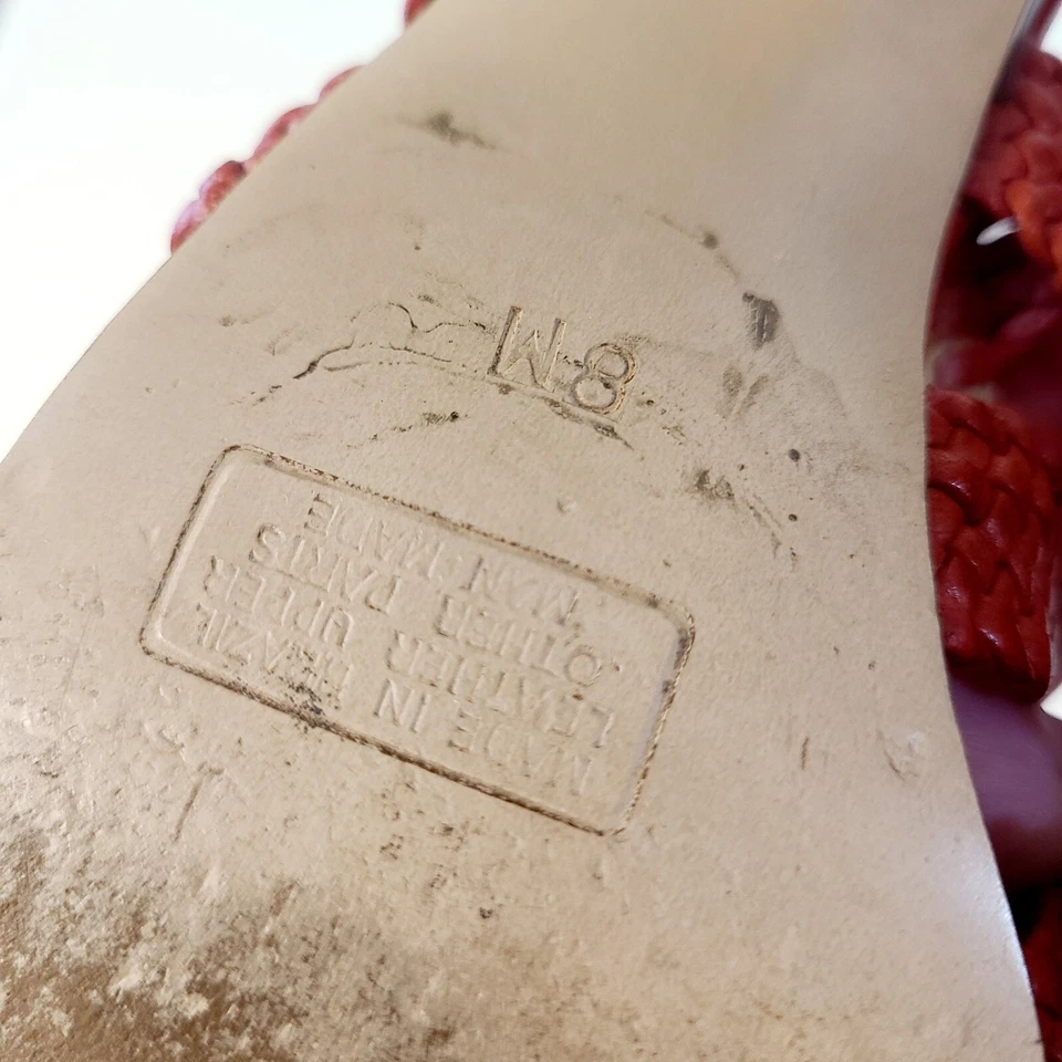 Tacones apilados vintage de cuero trenzado rojo años 80 EE. UU. 8 Brasil  Foto 4 de 4