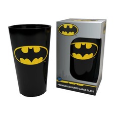 Image of DC COMICS BATMAN BLACK LOGO DRINKING GLASS TUMBLER NEW IN GIFT BOX GB
