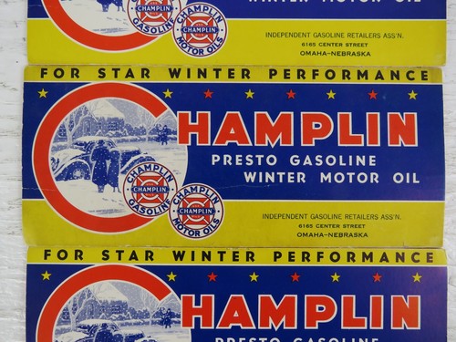 Lot Of 3 Champlin Presto Gasoline Winter Motor Oil Card-Board Sign advertisement - Picture 3 of 5