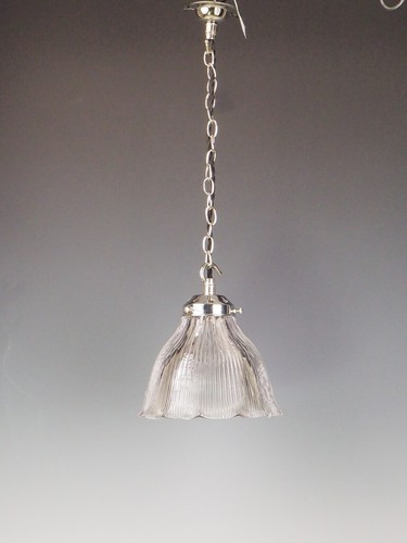 Original Holophane Pendant Ceiling Light – Vintage Industrial Glass Shade - Picture 2 of 6