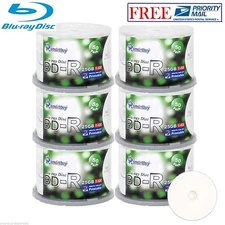 300 Pack SmartBuy BD-R 6X 25GB Blu-ray White Inkjet Printable Store Record Disc