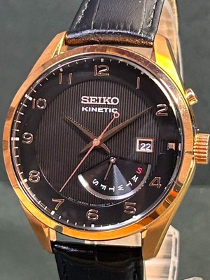 Seiko Kinetic Srn054 5M84-0AC0 Men's Watch Black Dial Analog Leather Band New