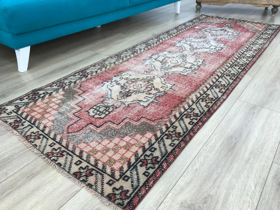 Alfombra turca bohemia, alfombra de escalera, alfombra de cocina vintage, alfombra boho de lana, 3 x 8,4 pies Foto 2 de 4