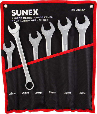 SUNEX TOOLS 9606MA 6 Piece Raised Panel Combination Wrench Set Raised Panel CRV