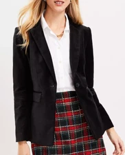 NEW ANN TAYLOR LOFT BLACK VELVET MODERN ONE BUTTON BLAZER JACKET SIZE 4