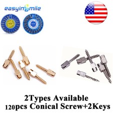 Easyinsmile Dental Conical Screw Posts Kits Stainless Steel/Gold 120pcs&2Key