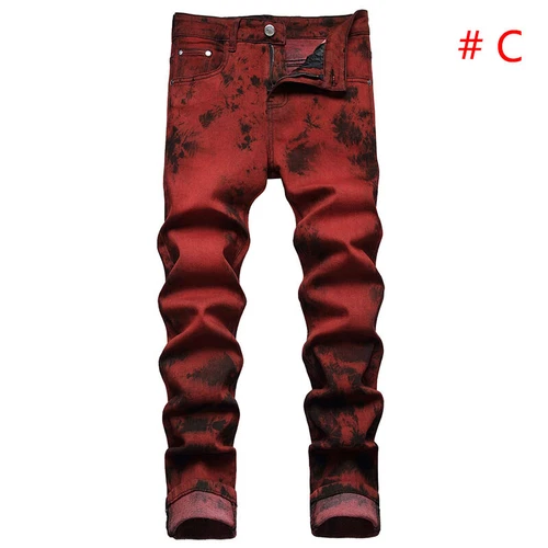 Moda Para hombres Jeans Elastizados Calce Ajustado Pantalones Informales Largos Estampados Denim Pantalones - Imagen 15 de 38
