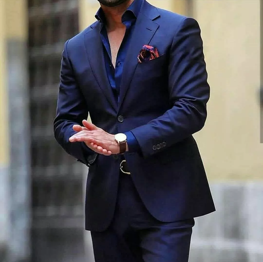 Men Suits Blue 2 Piece Tuxedo Blue Wedding Groom Party Wear Dinner