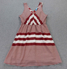 Buttons Mini Dress Medium Red White Stripe Lines Colorblock VNeck Sundress