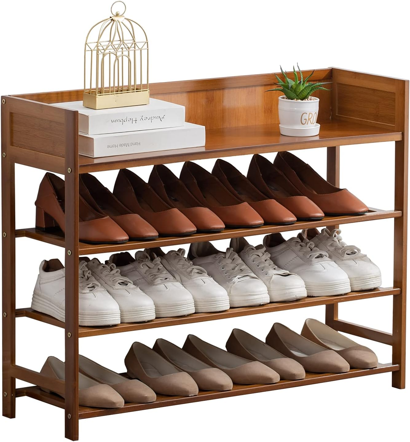 Bamboo Shoe Rack Organizer, 4 Tier Shoe Shelf Storage Organizer, for Entryway, H