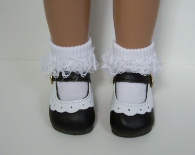 2Tone Black White Classic Doll Shoes For 16''- 17'' Sasha & 18'' Magic Attic (Debs)