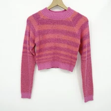 Zara Fuzzy  Striped Cropped Sweater M Pink Orange Soft Knit Barbiecore Dopamine 