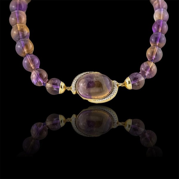 Halskette Gelbgold mit Ametrin-Cabochon und Diamanten