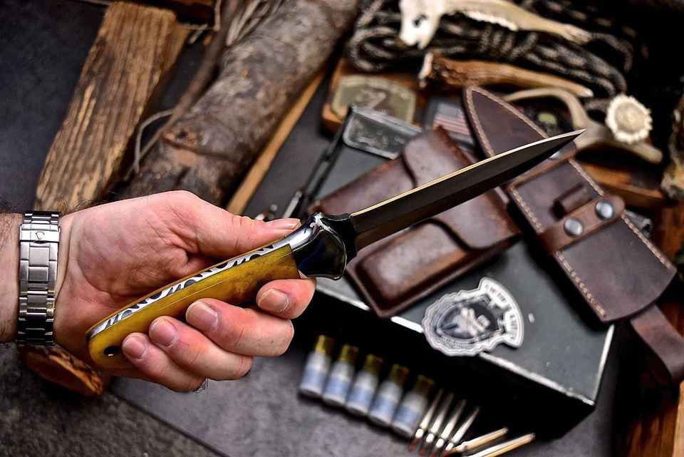 Faca de caça CFK feita à mão ATS 34 personalizada osso de camelo laranja palito punhal - Imagem 4 de 4