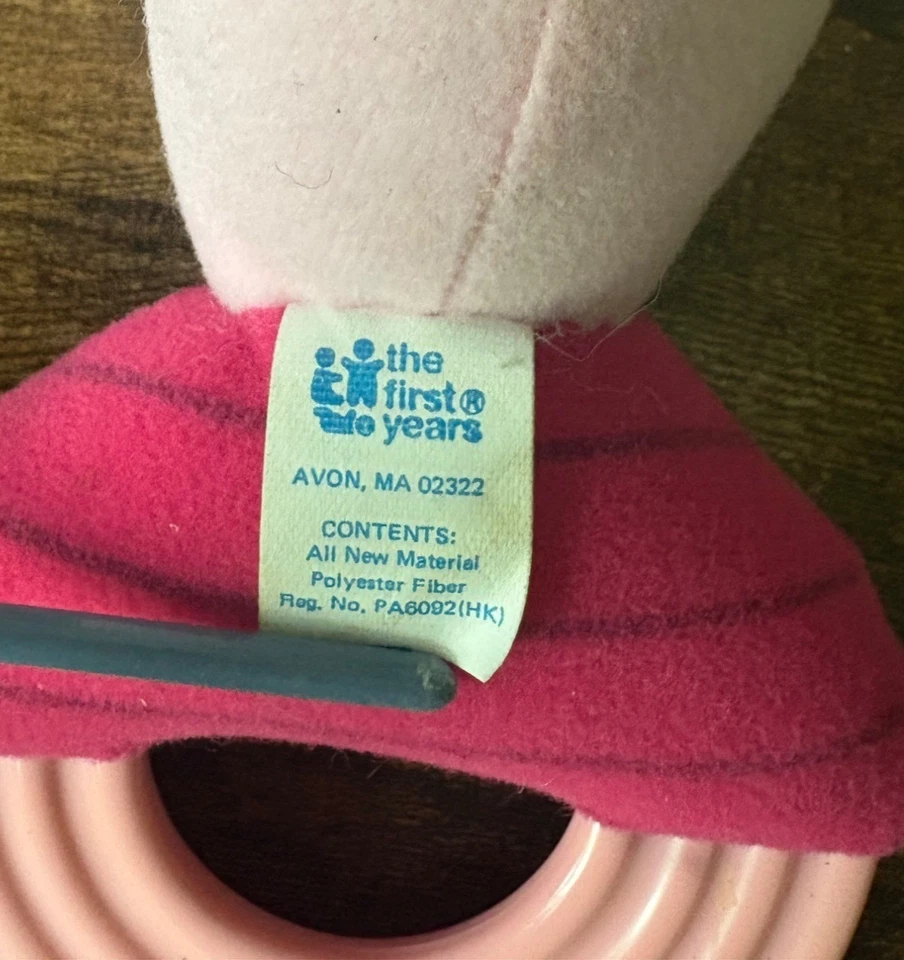 VTG 1994 The First Years Disney Piglet Teether Plush Teething Ring 6" Vintage - Image 3 of 4