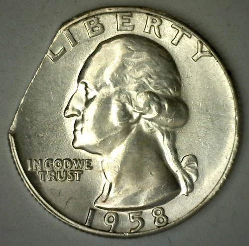 Clipped Error 1958 BU Silver Washington Quarter Uncirculated 25 Cents Coin ERROR