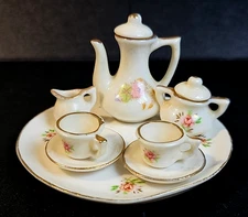 Vintage Pink Floral Miniature Tea Set  on Tray Porcelain China Complete Set