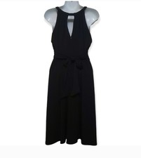 Midi Black Dress Halter  Ruffles Zip Sz 6 Stretch Holiday LBD Little Black Dress