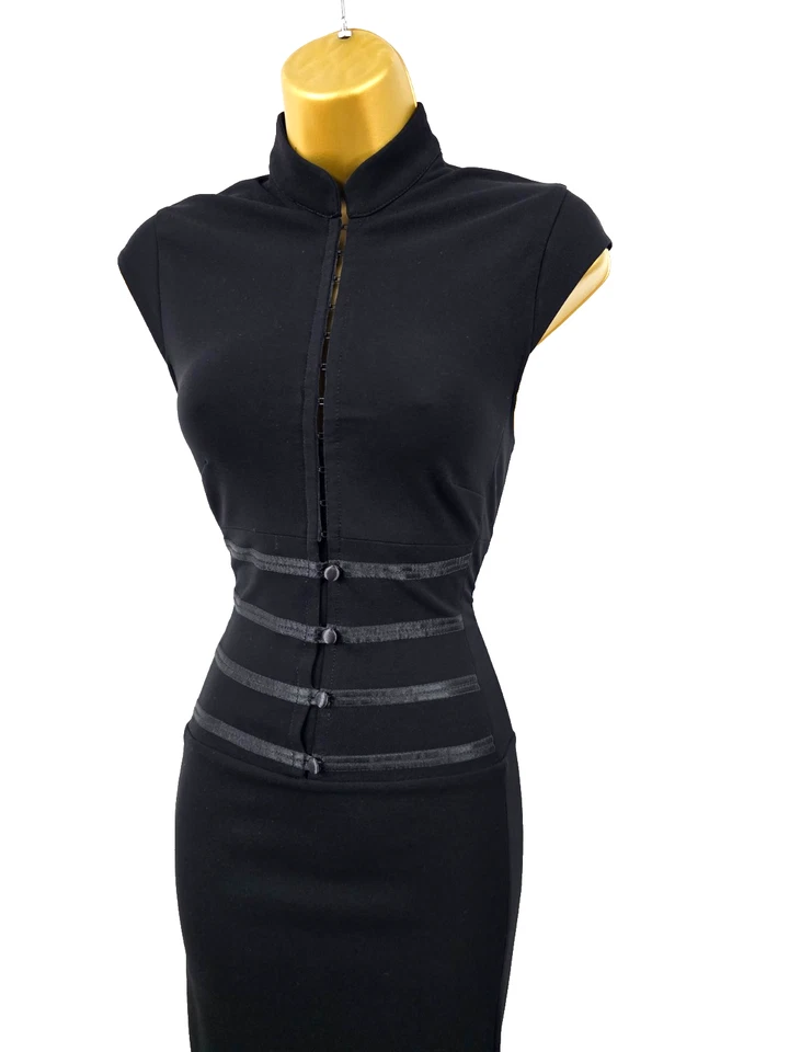 Karen Millen 14 UK Vintage Black Cheongsam Geisha Oriental Chinese Pencil Dress - Image 2 of 4