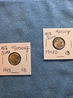 1943 Silver Mercury Dimes (2) D & P - with Full Bands