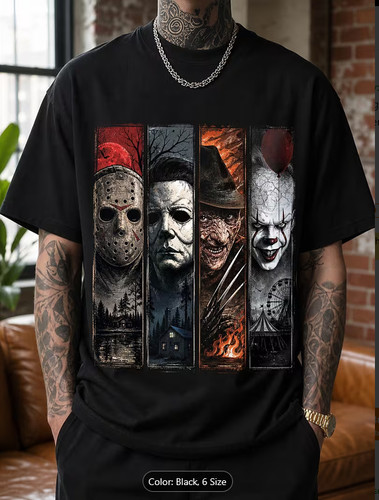 Short Sleeve Tee with Jason Voorhees, Freddy Krueger and Pennywise