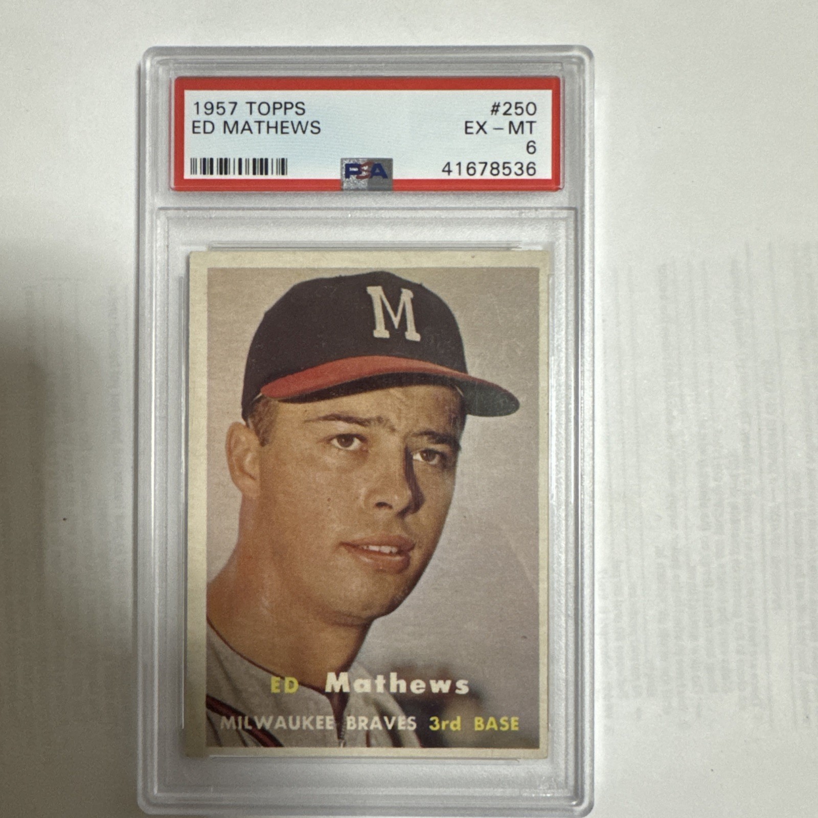 1957 TOPPS ED MATHEWS #250 PSA 6 EX-MT HOF CENTERED