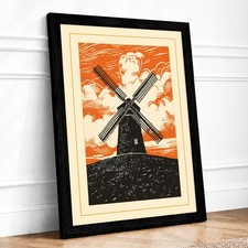 Windmill at Dawn Vintage Framed Wall Art Print Home Decor Ready to Hang