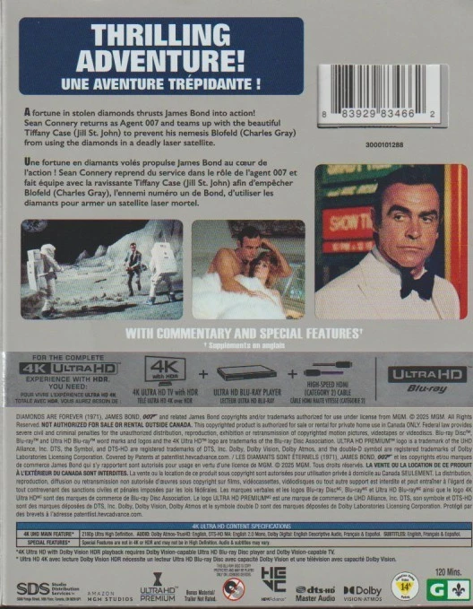 DIAMONDS ARE FOREVER 4K ULTRA HD BLU-RAY James Bond w/ SLIPCOVER NEW 1971/2025 - image 2 of 2