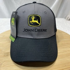 John Deere Hat Licensed Black and Gray Trucker Cap LP53426 Adjustable New