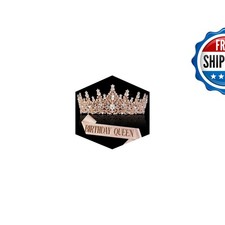 Fesciory Birthday Crown for Women Gold Plated Tiara Rose Gold Sash