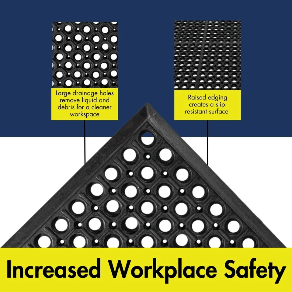 Tapete de borracha leve antifadiga 3' x 3' restaurante com drenagem Ho... - Imagem 3 de 4