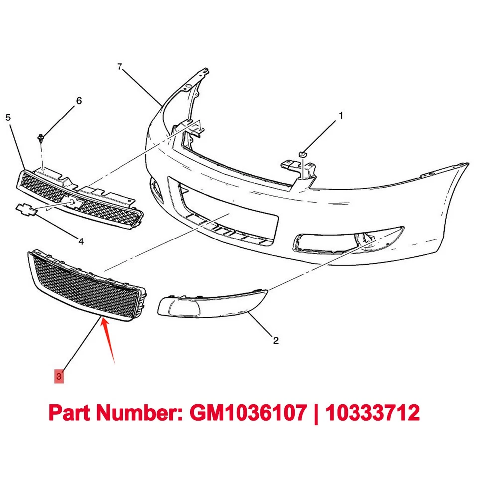 For Chevrolet/Chevy Impala Front Bumper Grille 2006-2013 Lower 1036107, 10333712 - Изображение 2 из 4