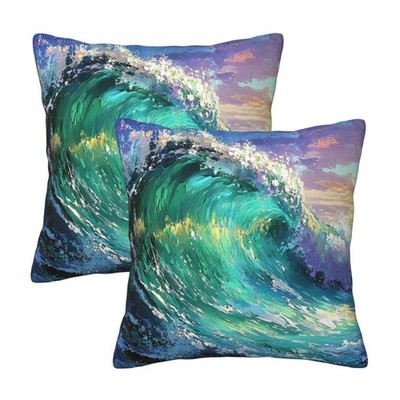Ocean Wave Throw Pillow Covers 18x18 Set of 2 Square Pillow Case for Home Dec...