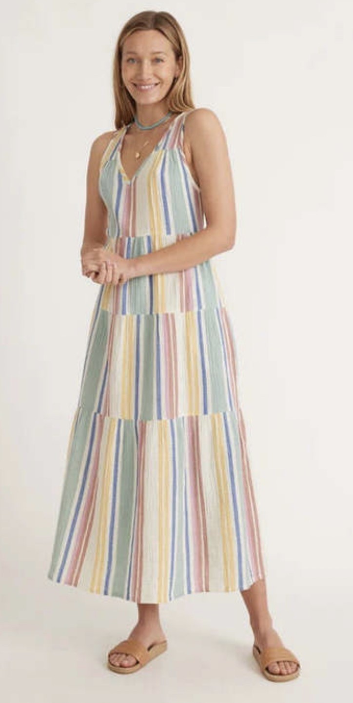 Marine Layer CORINNE MAXI DRESS - MULTI STRIPE Sz.M Cotton,summer,colorful