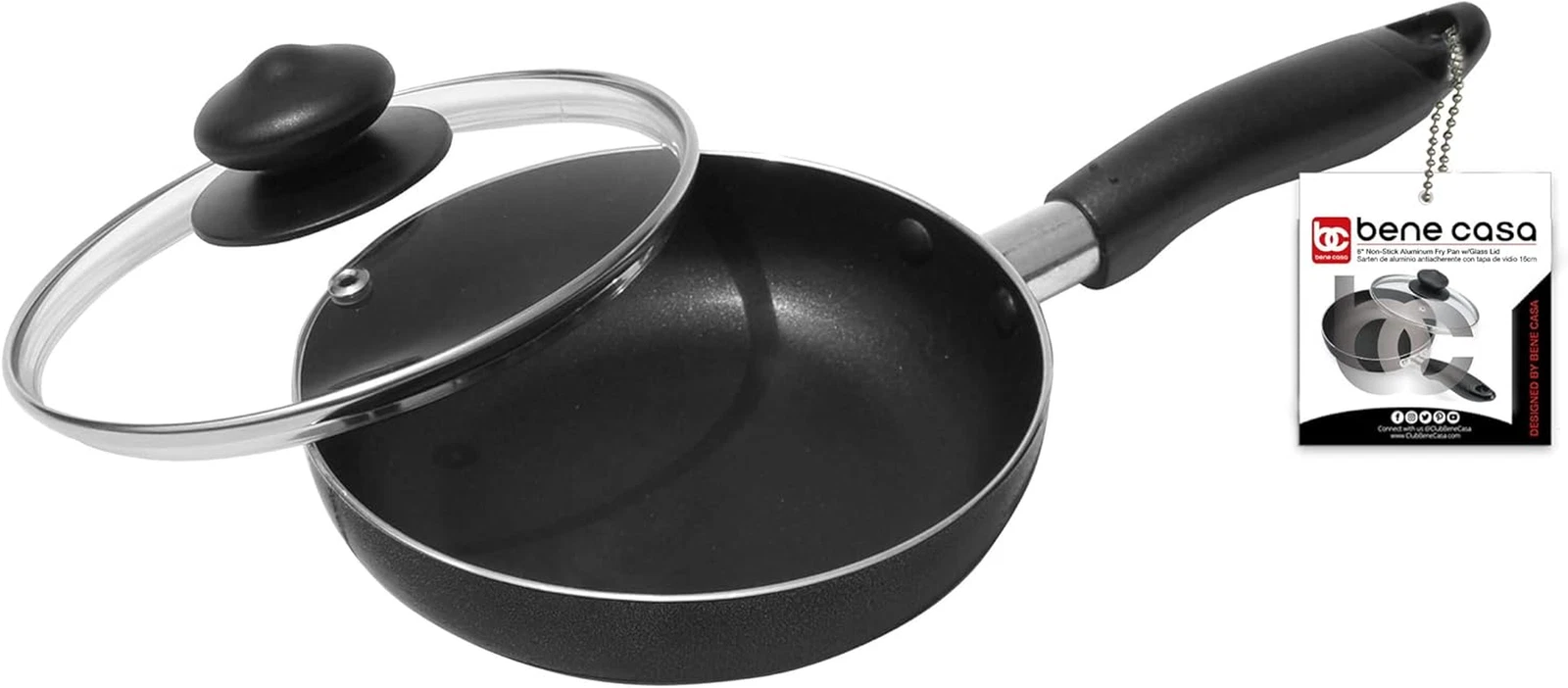 - Black Nonstick Aluminum Frying Pan with Glass Lid (6") - Dishwasher Safe for E