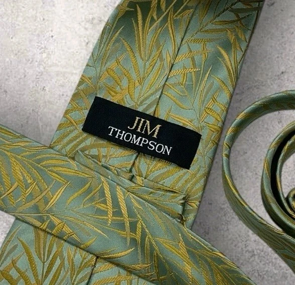 Corbata de hombre Jim Thompson 100 % seda LUJO corbata verde dorado trigo con:3,8" Foto 2 de 4