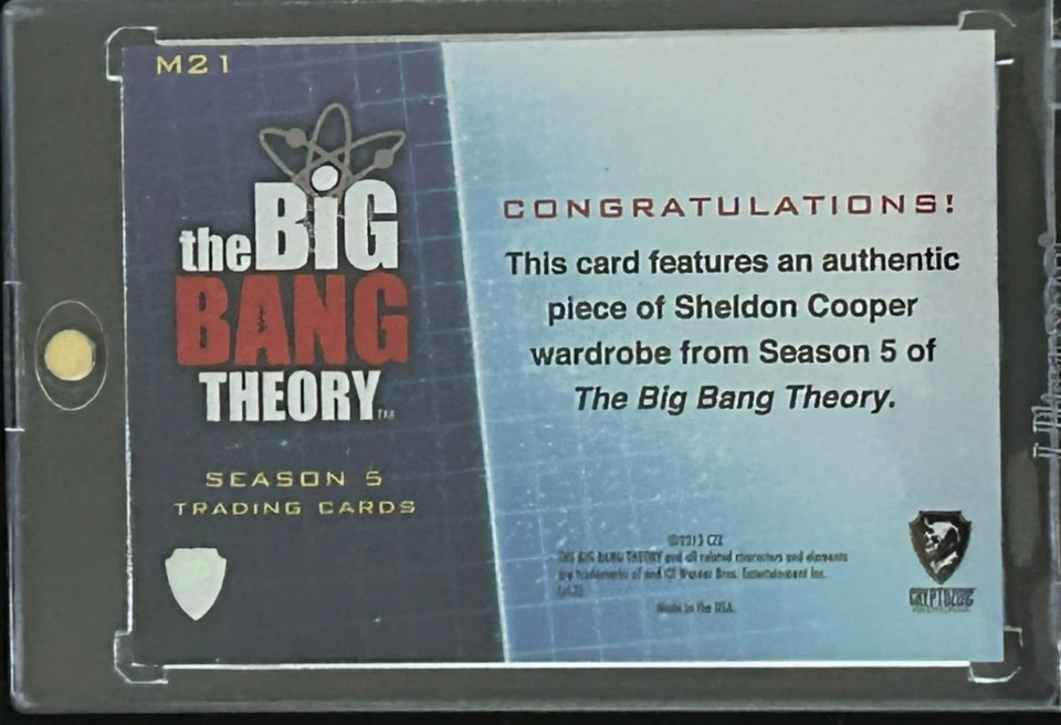 2013 CRYPTOZOIC BIG BANG THEORY SHELDON COOPER WORN 3 COLOR VEST WARDROBE RELIC - Image 2 of 2