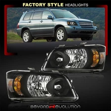 For 2004-2007 Toyota Highlander Black OE Style Clear Headlights Headlamps LH+RH